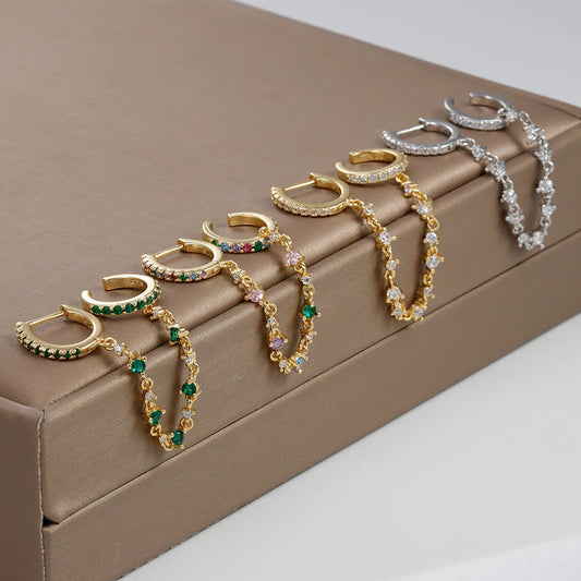 Crystal Chain Drop Earrings Stainless Steel