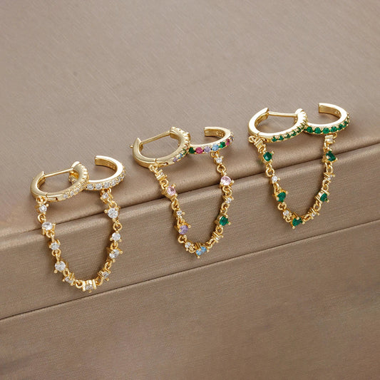 Crystal Chain Drop Earrings Stainless Steel